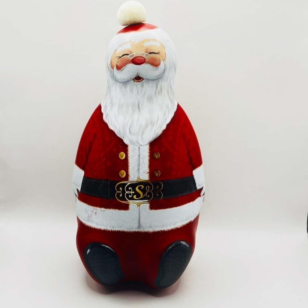 Painted Metal Santa Claus Candy Tin Gold Inside Christmas 11" Silver Creek Brand